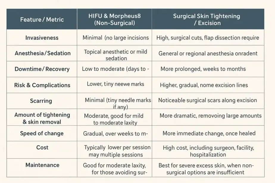 Table showing benefits of Lipo Freeze 2 U Holmes Chapel treatments for skin tightening following weight loss injections.
